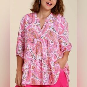 Umgee Pink Paisley Tiered Peasant Tunic 2x